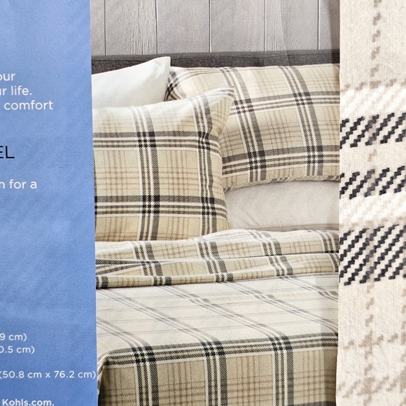 🛏️ Cuddl Duds Heavyweight Flannel 100% Cotton Sheet Set Full Size Neutral Plaid - Picture 8 of 8